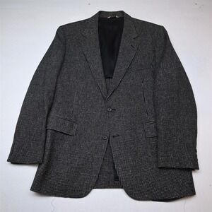 Vtg USA Made 44L Black Nailshead Wool Tweed Mens Blazer Suit Jacket Sport Coat